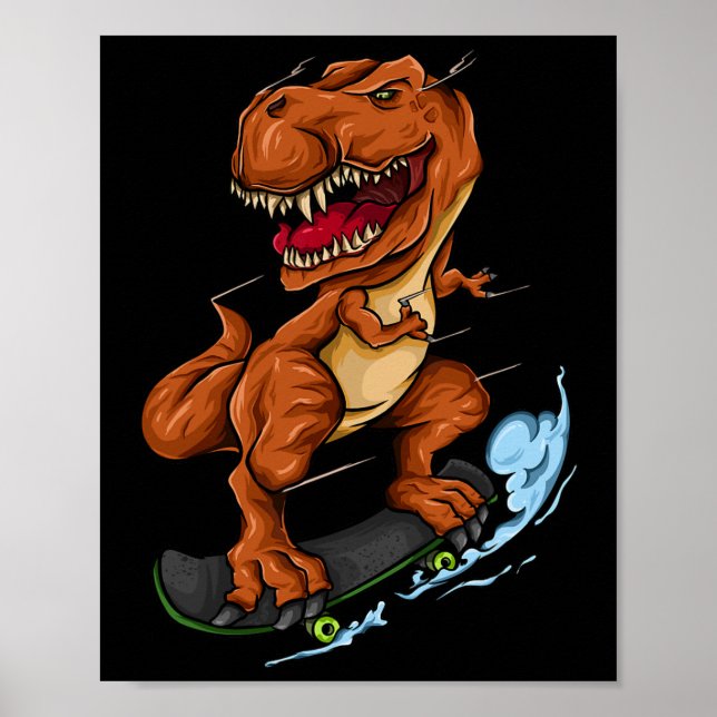 Póster T-rex en monopatín - T-rex adorable dinosaurio en  (Frente)