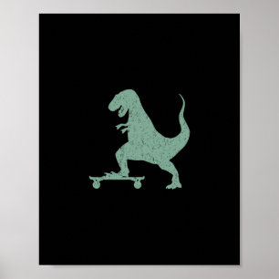 Póster T-rex en un monopatín grunge dinosaurio en monopat