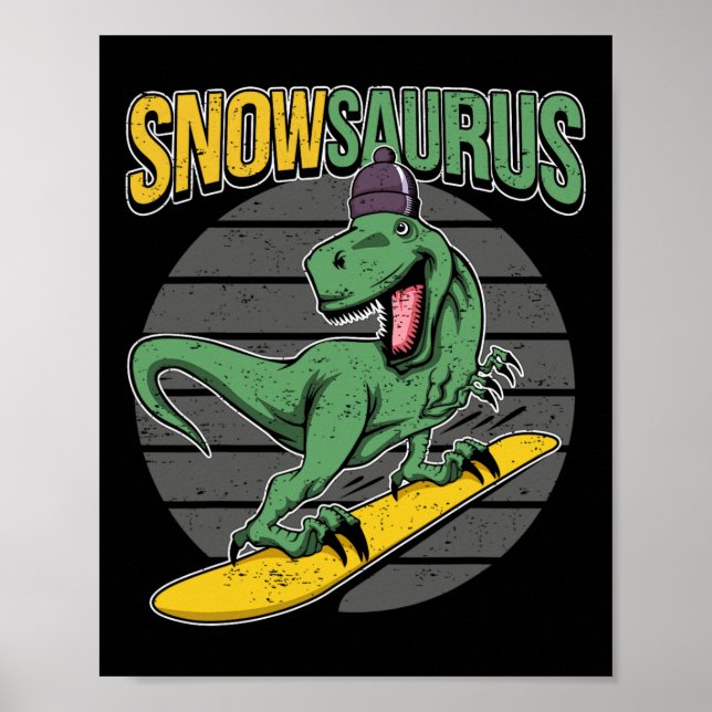 Póster T-rex Esquiando Dinosaurio Snowboard  (Frente)