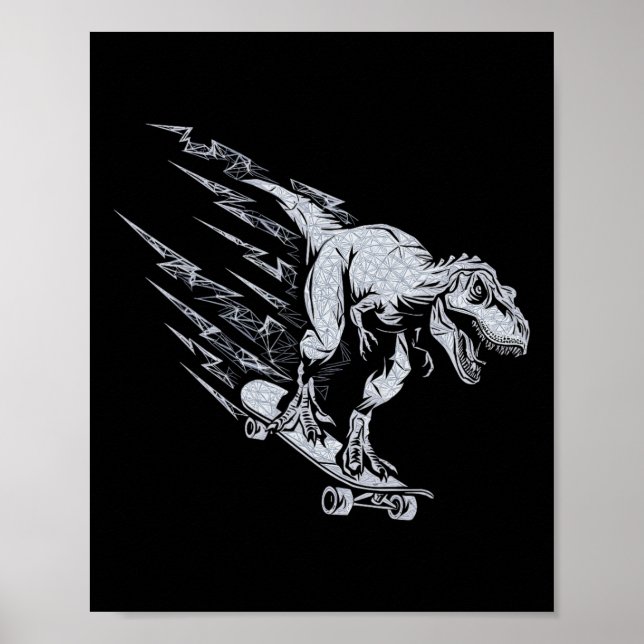 Póster T-rex feroz en monopatín a velocidad relámpago (Frente)