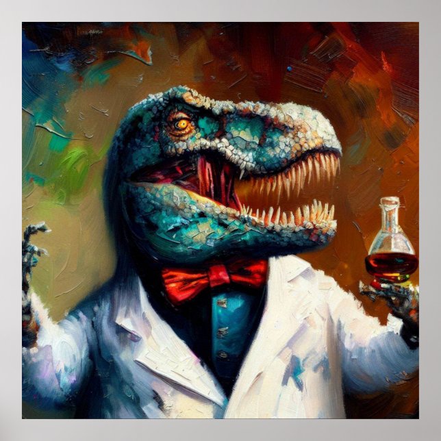 Póster T Rex Mad Scientist (Frente)