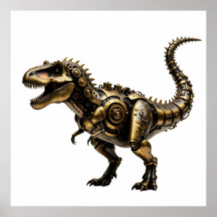 Póster T-Rex Mech Steampunk – Bestia Dino de Latón