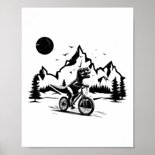 Póster T-Rex montando bicicleta de montaña vintage T