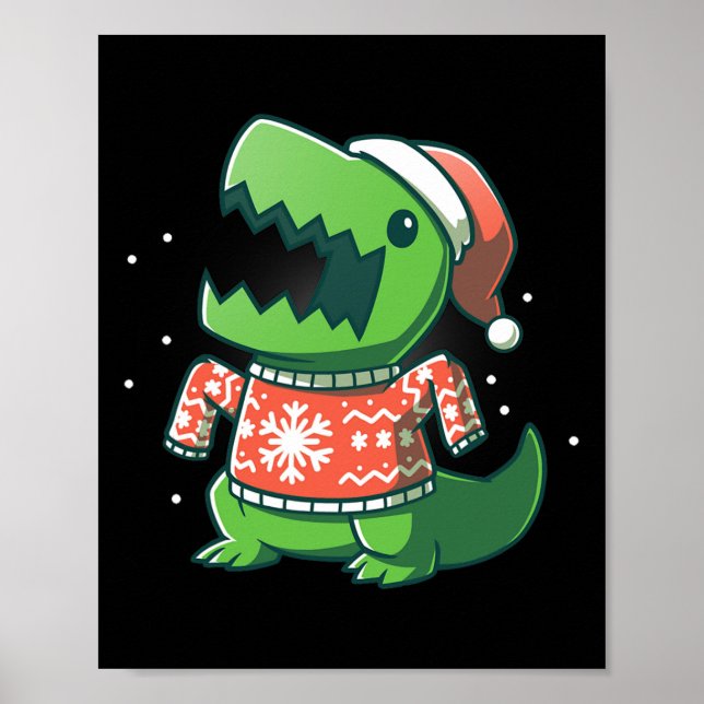 Póster T-rex Navidad Diversión Dinosaurio Ugly Saurus  (Frente)