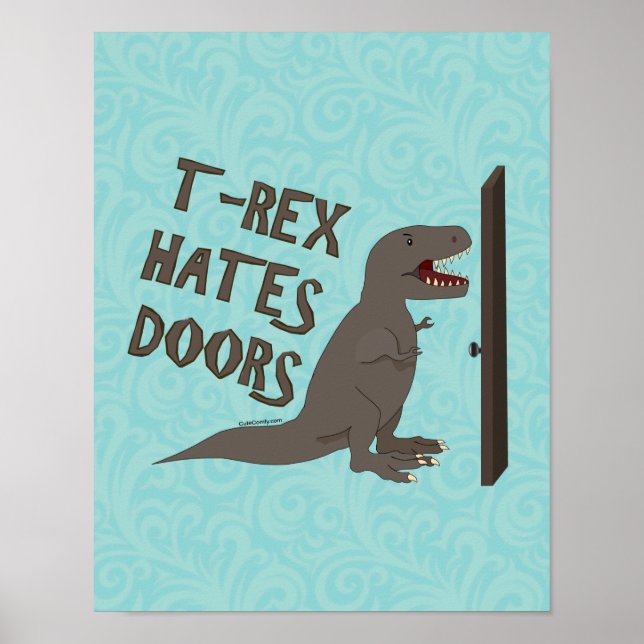 Póster T-Rex odia las puertas (Frente)