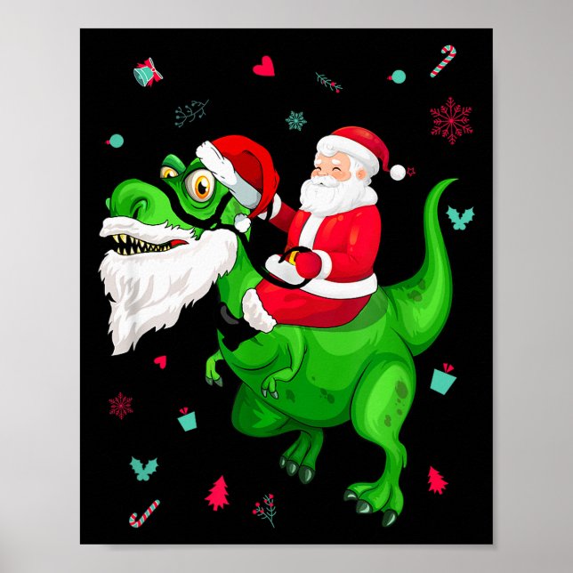 Póster T-rex Santa Ride Funny Ugly Christmas Toddler_kids (Frente)