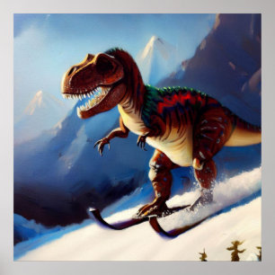 Póster T Rex Skiing