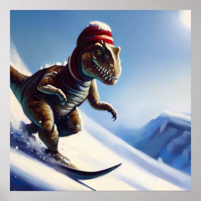 Póster T Rex Snowboarding (Frente)