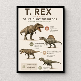 Póster T. Rex vs Otros Terópodos Gigantes Educativo