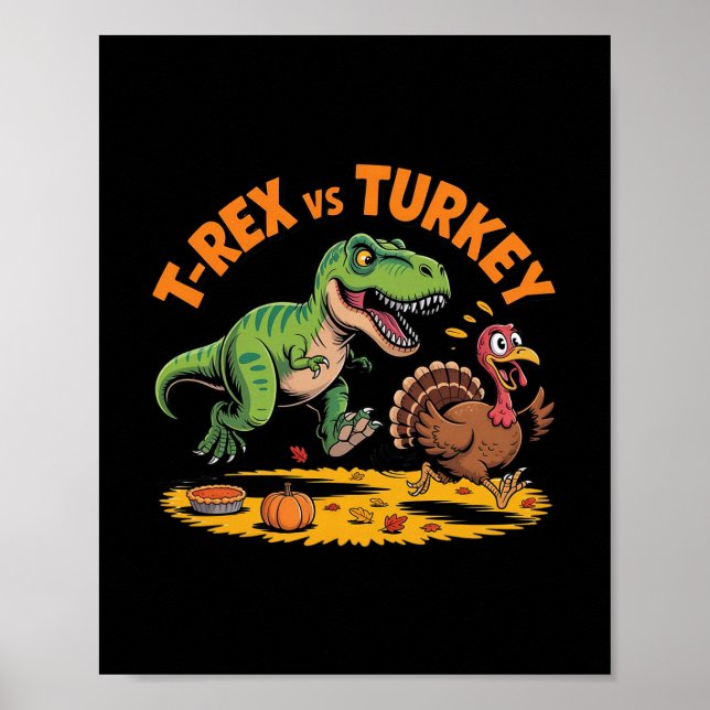 Póster T-rex Vs Pavo Diseño Divertido de Dinosaurio para  (Frente)
