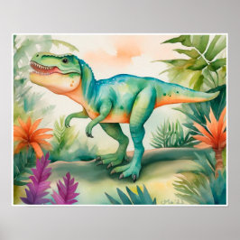 Póster T-Rex Watercolor Nursery Art