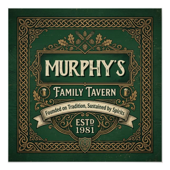 Póster Taberna Familiar Pub Irlandés Personalizado Vintag (Anverso)