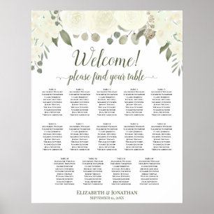 Póster Tabla 14 Tabla de asientos Boda Floral blanco marf