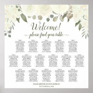 Póster Tabla 16 Tabla de asientos Boda de rosas blancas m