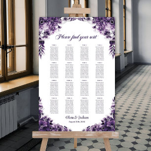 Póster Tabla 16 Tabla De Asientos Boda Floral Púrpura