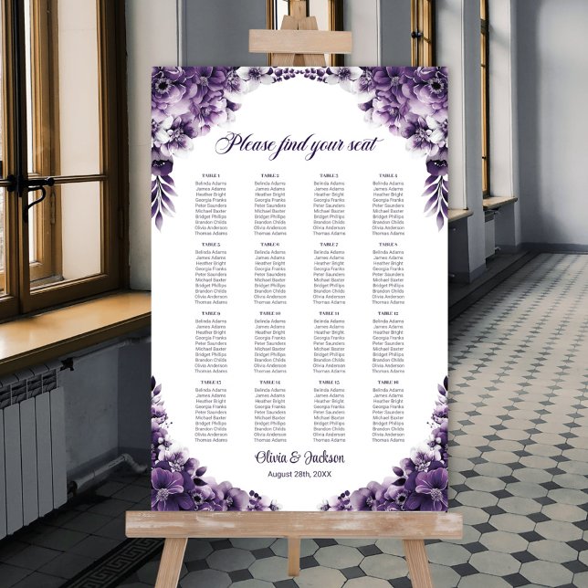 Póster Tabla 16 Tabla De Asientos Boda Floral Púrpura (Subido por el creador)