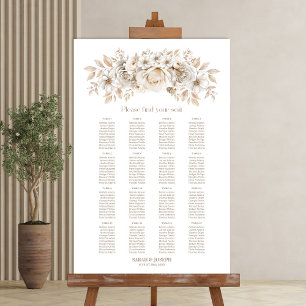 Póster Tabla 16 Tabla de asientos con Boda floral blanco