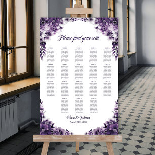 Póster Tabla 18 Tabla De Asientos De Boda Morado Floral