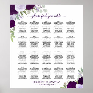 Póster Tabla 20 Tabla De Asientos De Boda Floral De Boho 