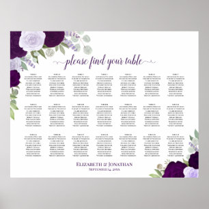 Póster Tabla 21 Tabla De Asientos Boda Floral Morado Boho