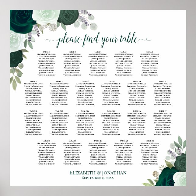 Póster Tabla 22 Tabla de asientos de Boda floral de Boho  (Frente)