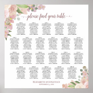 Póster Tabla 22 Tabla Rústica De Asientos Boda Floral Ros