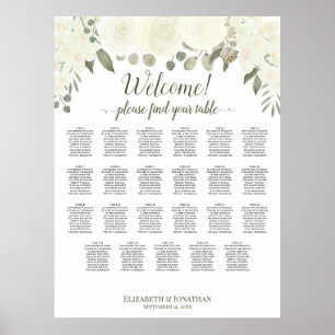 Póster Tabla 23 Tabla de asientos de Boda floral marfil b