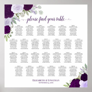 Póster Tabla 26 Tabla de asientos para Bodas de Rosas Púr