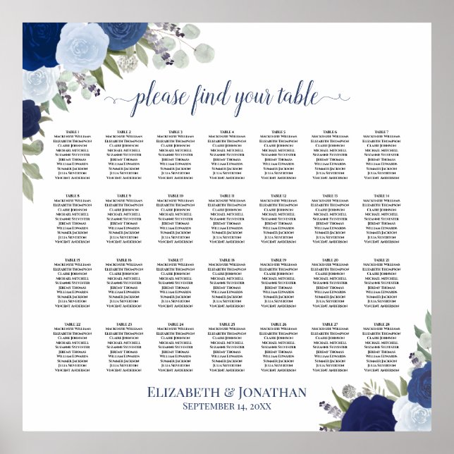 Póster Tabla 28 Tabla de asientos Bodas Florales de Boho  (Frente)