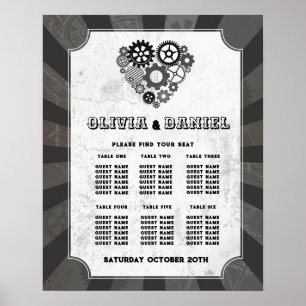 Póster Tabla 6 Boda del plan de asiento Steampunk Boda