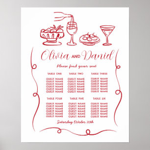 Póster Tabla 6 Plano de asiento Boda Mano capilar