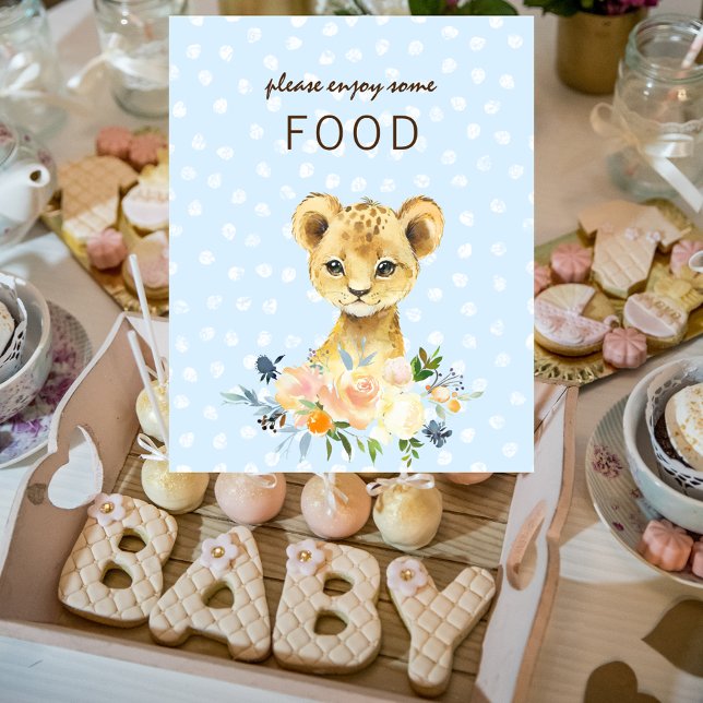 Póster Tabla de alimentos Baby Shower Lion Cub Floral Azu (Subido por el creador)