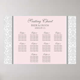 Póster Tabla de asientos 10 Tablas Damasco de Gris rosa r