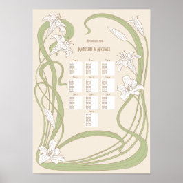 Póster Tabla de asientos 10 tablas de Bodas de lirios bla