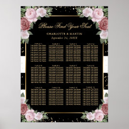 Póster Tabla de asientos 12 del Boda floral rosado de oro