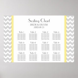 Póster Tabla de asientos 12 mesas Chevron gris amarillo