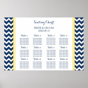 Póster Tabla de asientos 12 Tablas Chevron azul amarillo