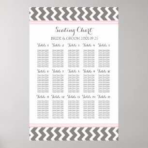 Póster Tabla de asientos 15 Tabla 150 Chevron gris rosado
