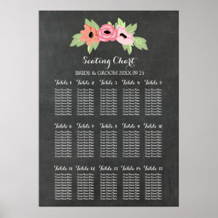 Póster Tabla de asientos 15 Tabla 150 Comprimido Floral