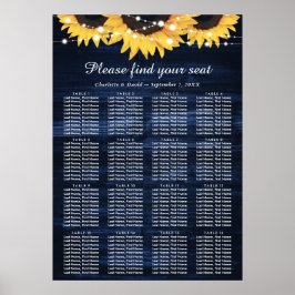 Póster Tabla de asientos 16 del Boda de girasol azul mari