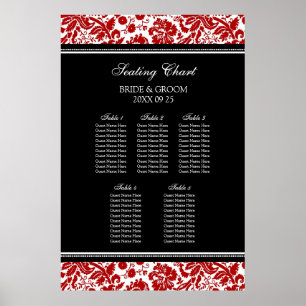 Póster Tabla de asientos 5 Tablas Damasco rojo negro