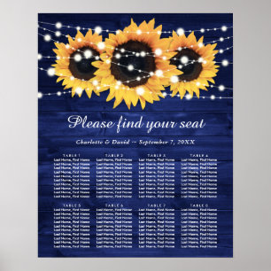 Póster Tabla de asientos 8 del Boda de girasol ruso azul 