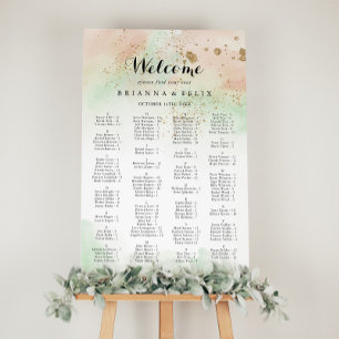 Póster Tabla de asientos alfabéticos de confetti dorado