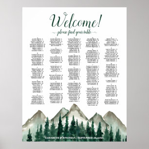Póster Tabla de asientos alfabéticos de montaña y pino