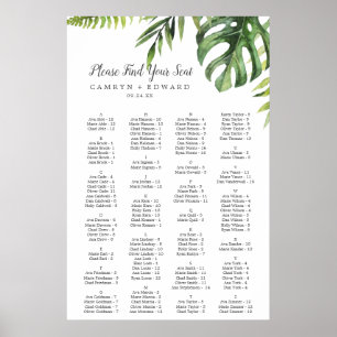 Póster Tabla de asientos alfabéticos de palmas tropicales