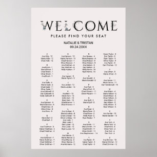 Póster Tabla de asientos alfabéticos de tipografía floral