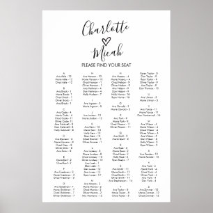 Póster Tabla de asientos alfabéticos dibujados a mano