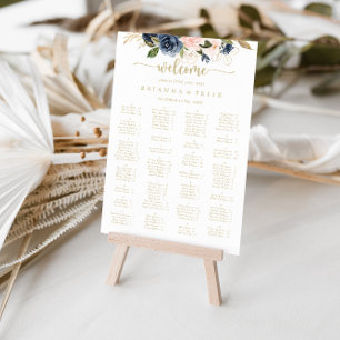 Póster Tabla de asientos alfabéticos florales de oro de R