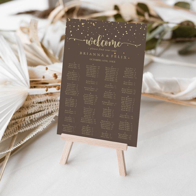 Póster Tabla de asientos alfabéticos Gold Confetti Brown (Subido por el creador)