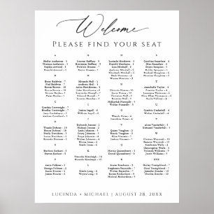 Póster Tabla de asientos alfabéticos para 100 invitados